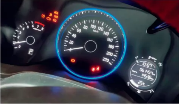 Multiple warning lights illuminated on the dashboard